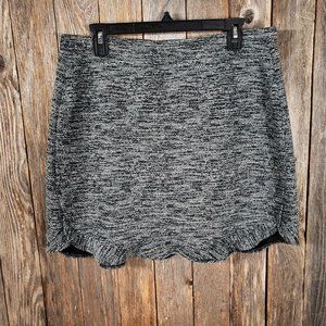 Loft L Women's Black Teal Green Tweed Boucle Ruffle Flippy Swing Mini‎ Skirt